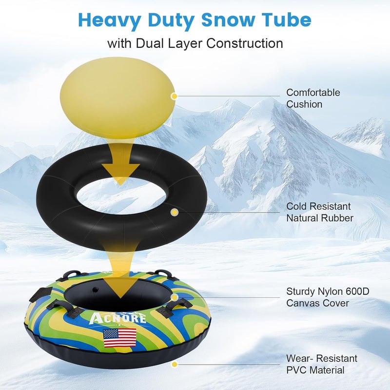 ACNORE Snow Tubes for Sledding Heavy Duty,42" Inflatable Snow Tube with 4 Handles,Snow Sled for Kids & Adults,Heavy Duty Snow Tube for Kids - Image 2